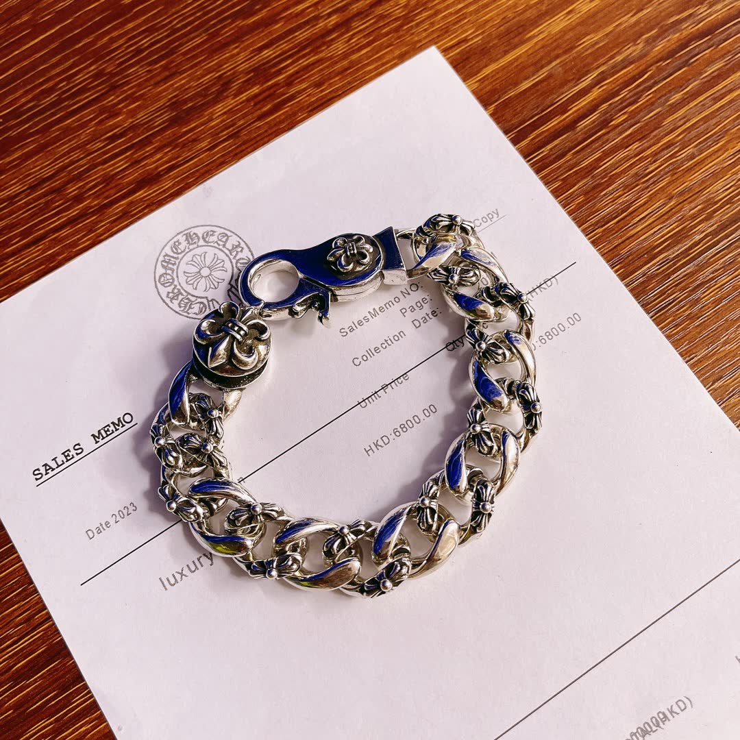 Chrome Hearts Silver Blue Enamel Bracelet